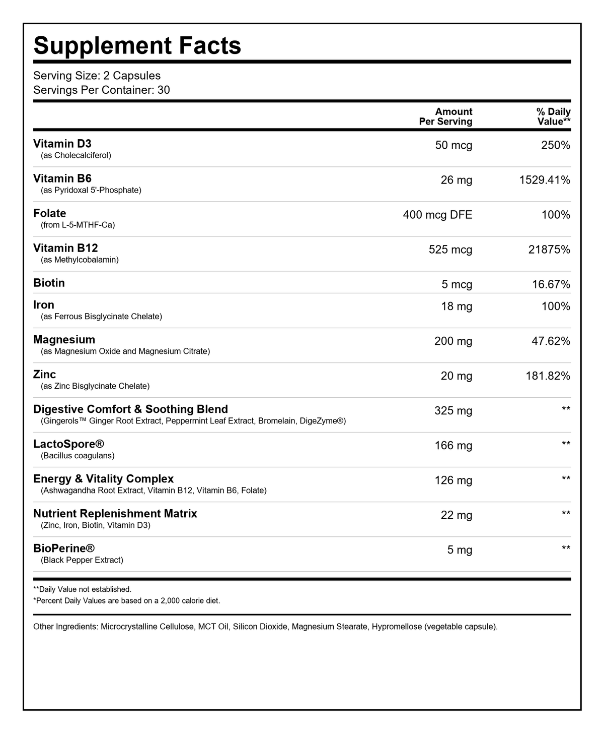 GLP-1 Support Supplement Facts Panel