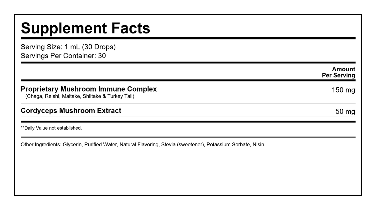 Adaptogen Immunity Drops Supplement Facts Panel