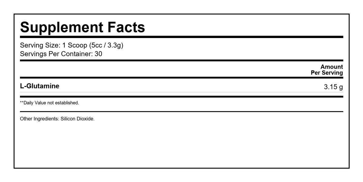 L-Glutamine Supplement Facts Panel
