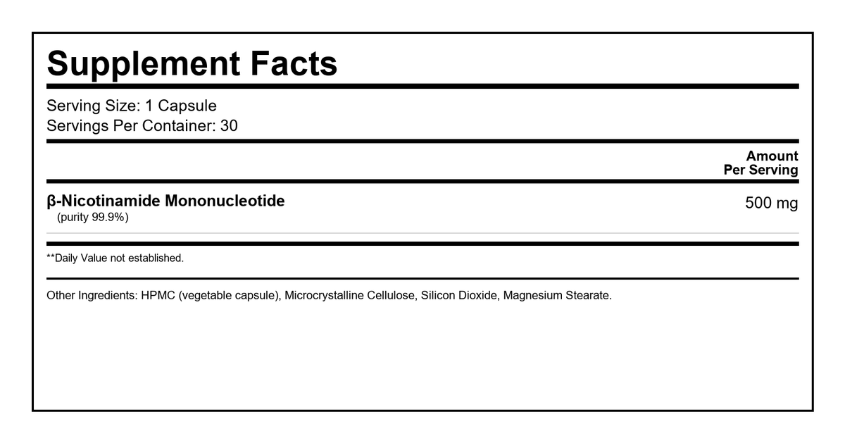 NMN Supplement Facts Panel