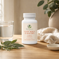 GutNaturals Gotu Kola and Bacopa Clarity Complex on a sunlit oak counter with sage and rosemary