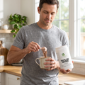 Man mixing Grass-Fed Collagen Peptides into coffee