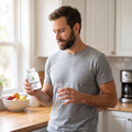 Man holding Men's Vitality before breakfast